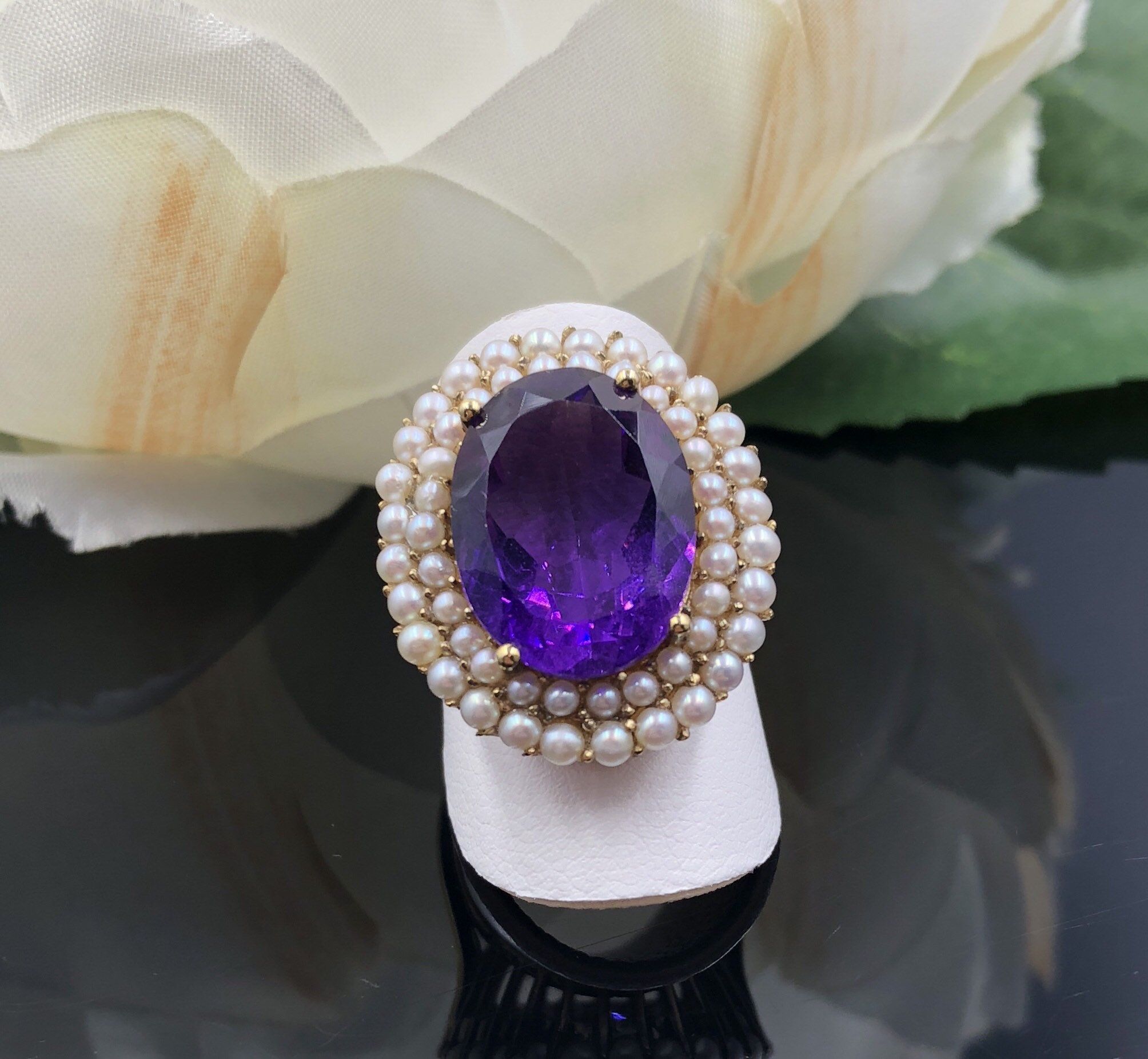 Pearl hot sale amethyst ring