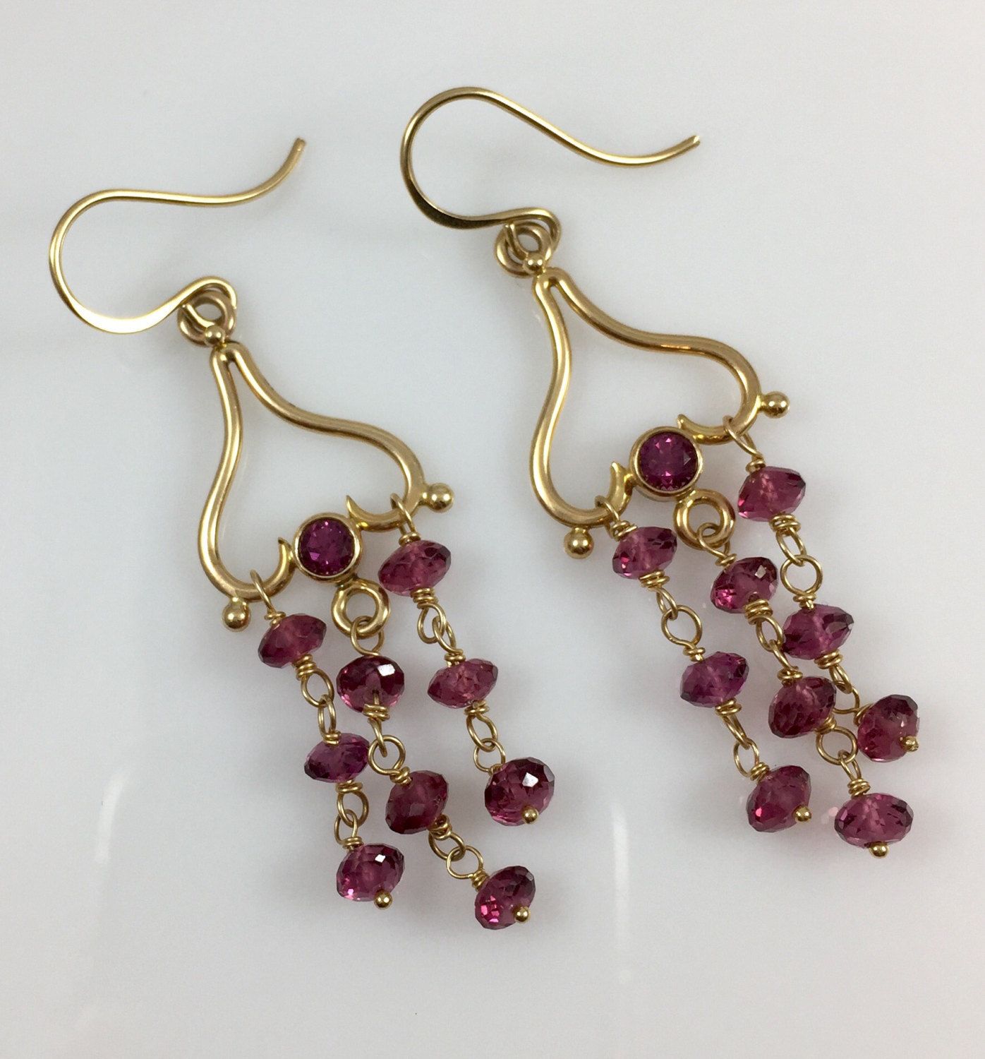 14K Pink Tourmaline Dangle Pierced Earrings ERG1009