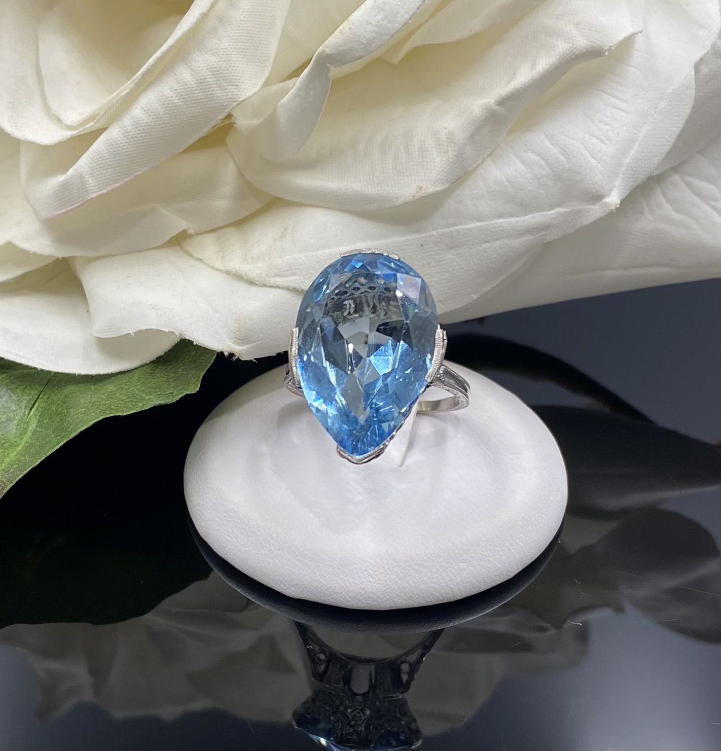 Belle Epoque Antique Platinum Aquamarine Diamond Ring