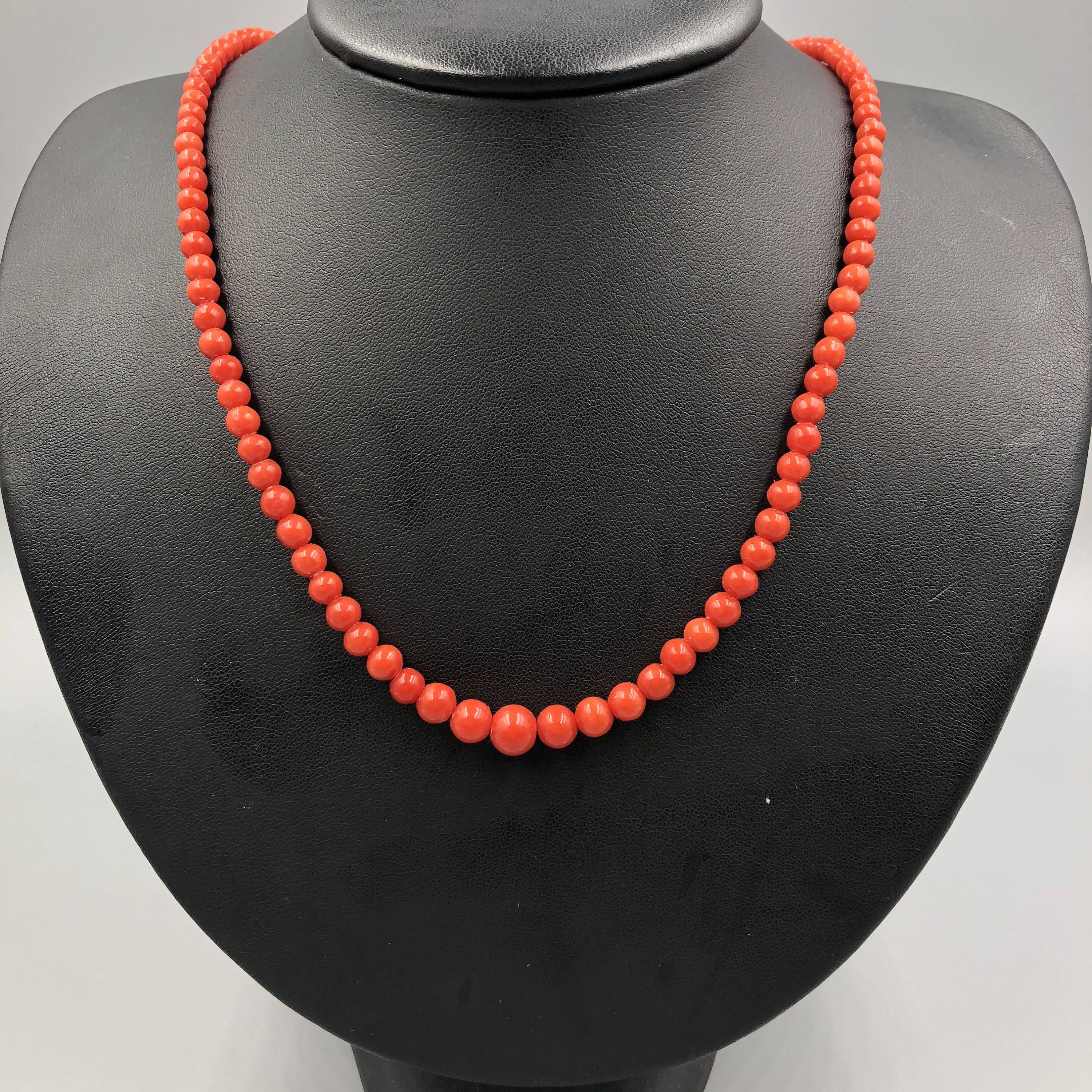 Coral Bead Necklace - 1940s 835 Silver Clasp