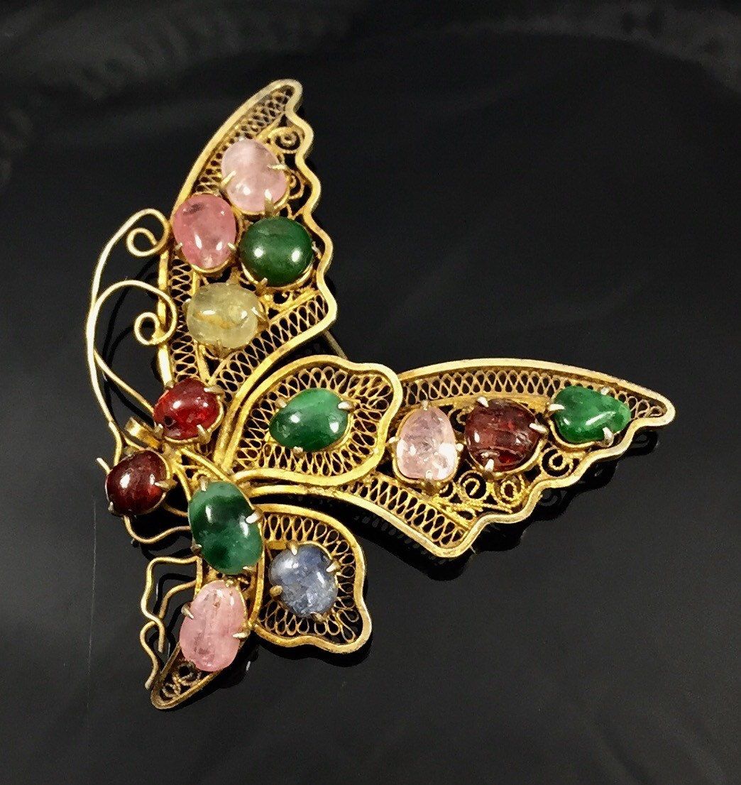 Vintage jade hot sale butterfly brooch