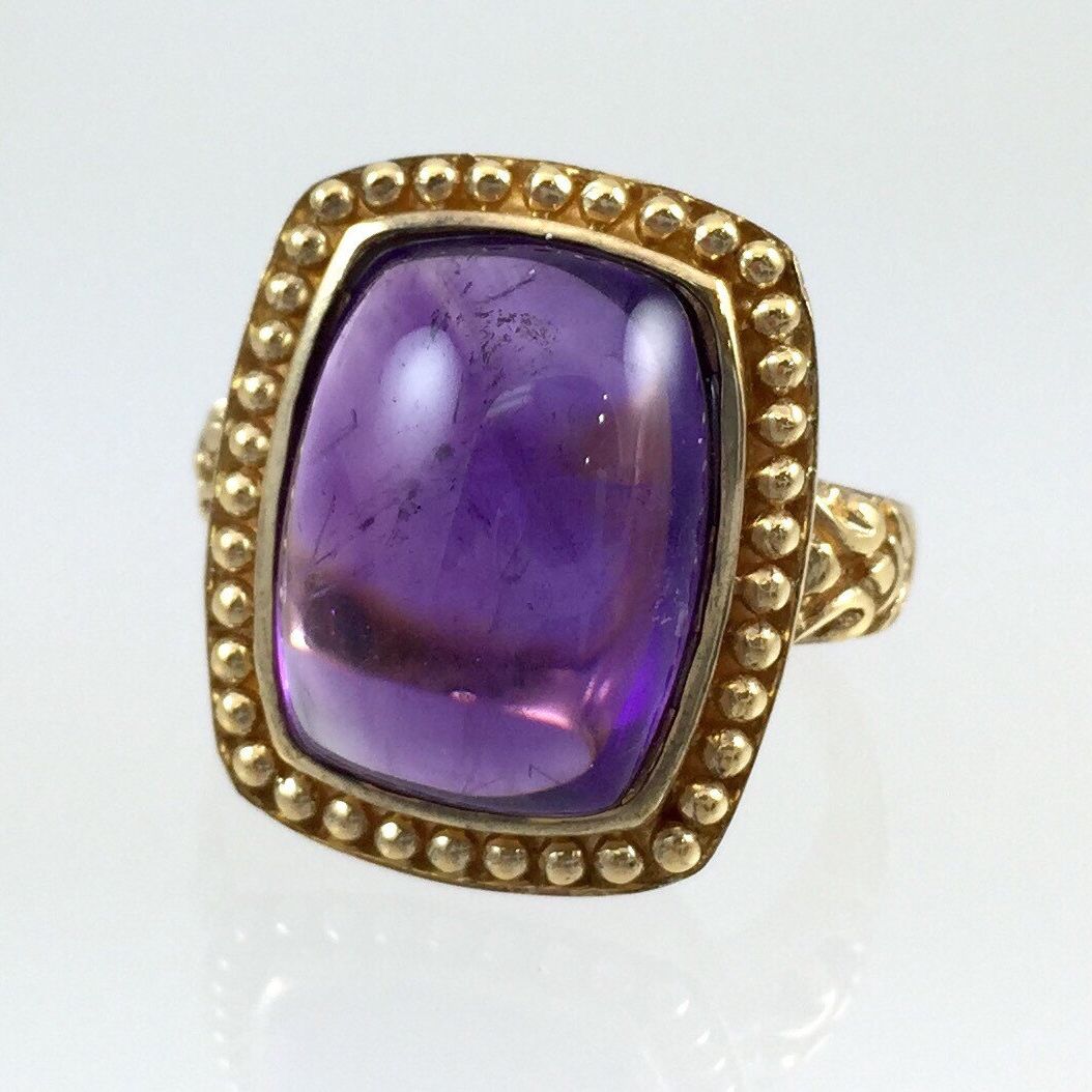 Vintage 14K Gold Amethyst Cab Ring - Large Amethyst Ring