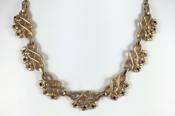 Lustern Gold Amethyst Rhinestone Choker Necklace - Vintage 1940s