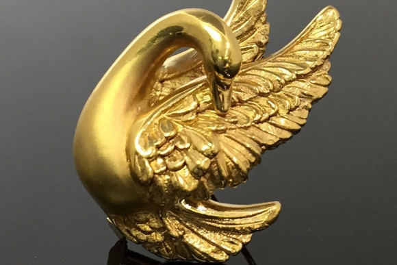 18K Gold Swan Brooch - Vintage Charles Garnier Paris France