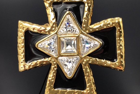 St John Maltese Cross Enhancer Brooch - Vintage 1980s Gold Plate Black ...