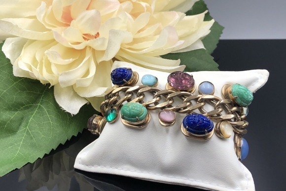 Kafin NY Style Gemstone Scarab Wide Bracelet