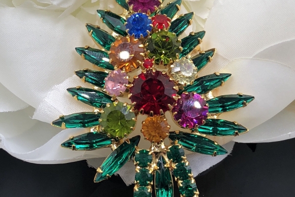 Colorful Rhinestone Christmas Tree Pin