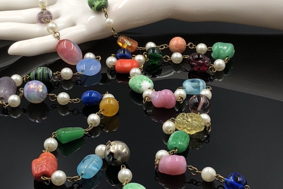 Art Deco Czech Glass Beads Extra Long Necklace