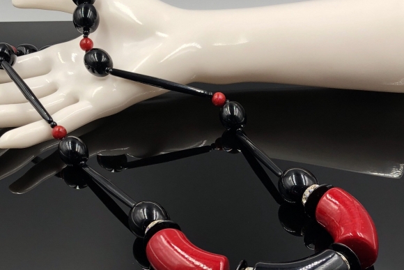 Angela Caputi Red Black Long Bead Necklace