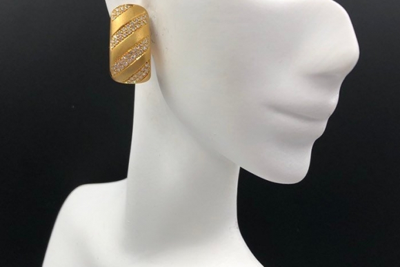 18K Matte Gold Diamond Half Hoop Earrings