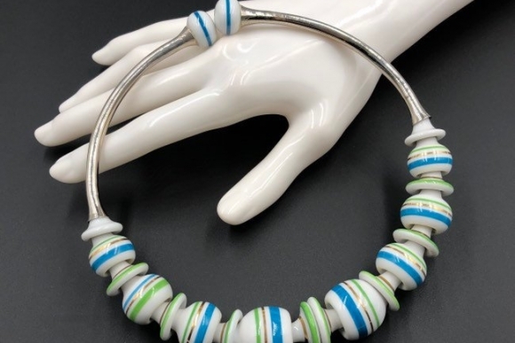 Blue Green White Porcelain Beads Statement Necklace