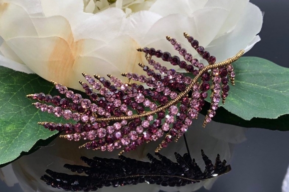 Vintage Purple Rhinestone Feather Brooch Signed WM