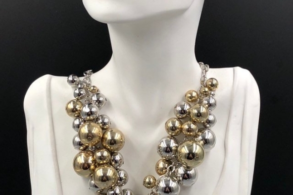 Silver Balls Gold Balls Christmas Balls Statement Necklace