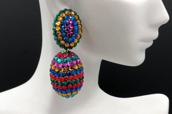 Richard Kerr Colorful Crystal Easter Egg Dangle Earrings