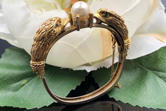 Castlecliff Bangle, Gold Eagle Pearl Bangle Bracelet, Animal Themes Bangle