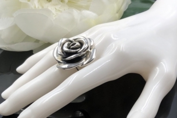 Large Rose Flower Ring Rose Ring Solid Sterling Silver Statement Ring Cocktail Ring