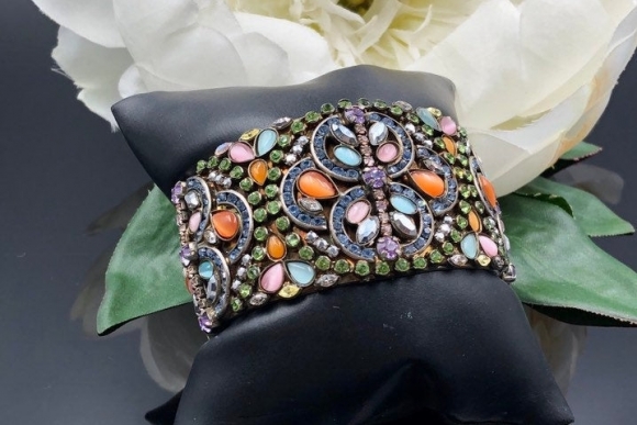 Sorrelli Wide Cuff Bracelet, Colorful Swarovski Crystals Statement Cuff