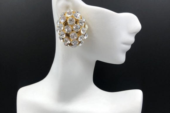 Crystal Rhinestone Oval Dome Statement Earrings