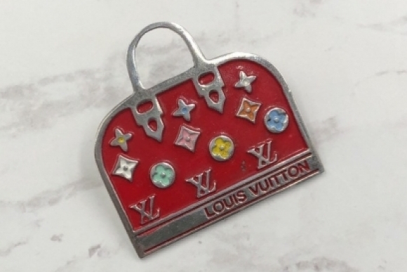 Louis Vuitton Monogram Hand Bag Pendant Necklace, Sterling Silver Red Enamel  Vintage LV Purse Charm