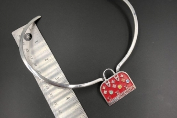 Louis Vuitton Monogram Hand Bag Pendant Necklace, Sterling Silver Red  Enamel Vintage LV Purse Charm