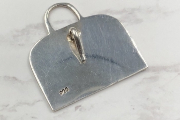 Louis Vuitton Monogram Hand Bag Pendant Necklace, Sterling Silver Red Enamel Vintage LV Purse Charm