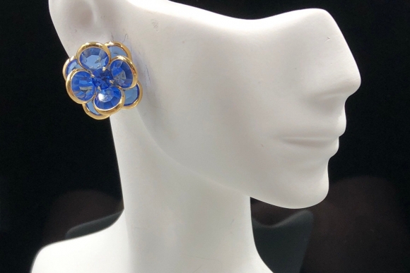 Vintage Blue Glass Flower Cluster Earrings