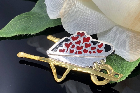 Sterling Silver Red Enamel Hearts Brooch, Gift of Love, Gardening Brooch, Valentines Jewelry