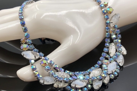 Vintage Blue Rhinestone Choker Necklace