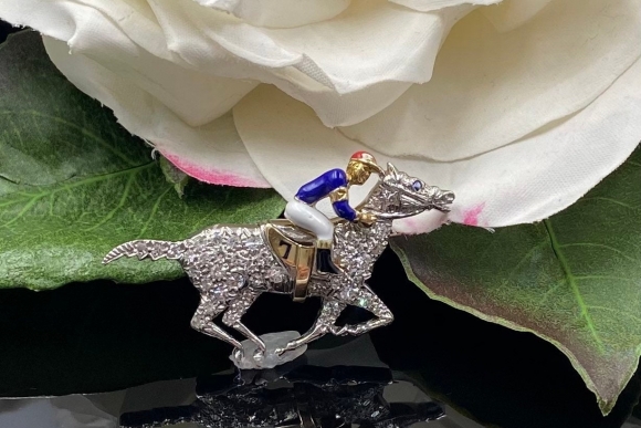 Diamond Thoroughbred Racehorse Brooch 18K White Gold 14K | Etsy