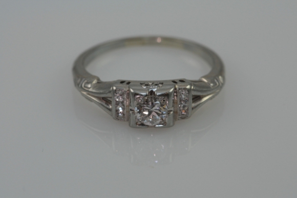 Estate 1930s Art Deco Engagement Ring .07 Ct. Center Diamond / Six .0.025  Ctw Accents 14K White Gold Wedding, Stacking, Size 7.5 FJ404 - Etsy