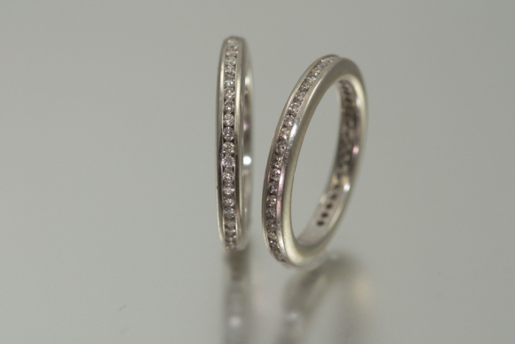 One Pair of 14K White Gold Diamond Eternity Bands