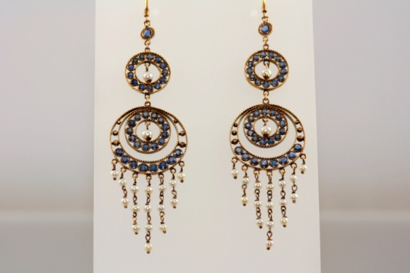 Sapphire & Pearl Shoulder Sweeper Earrings