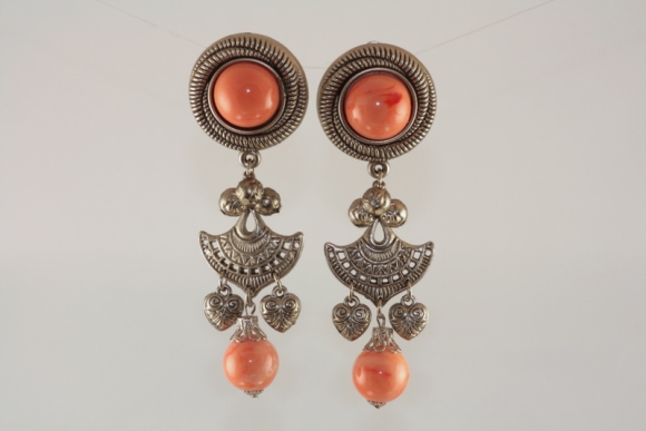 Coral and Silver Tone Shoulder Sweepers