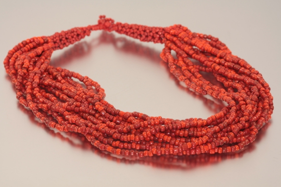 Multi Strand Coral Glass Bead Necklace