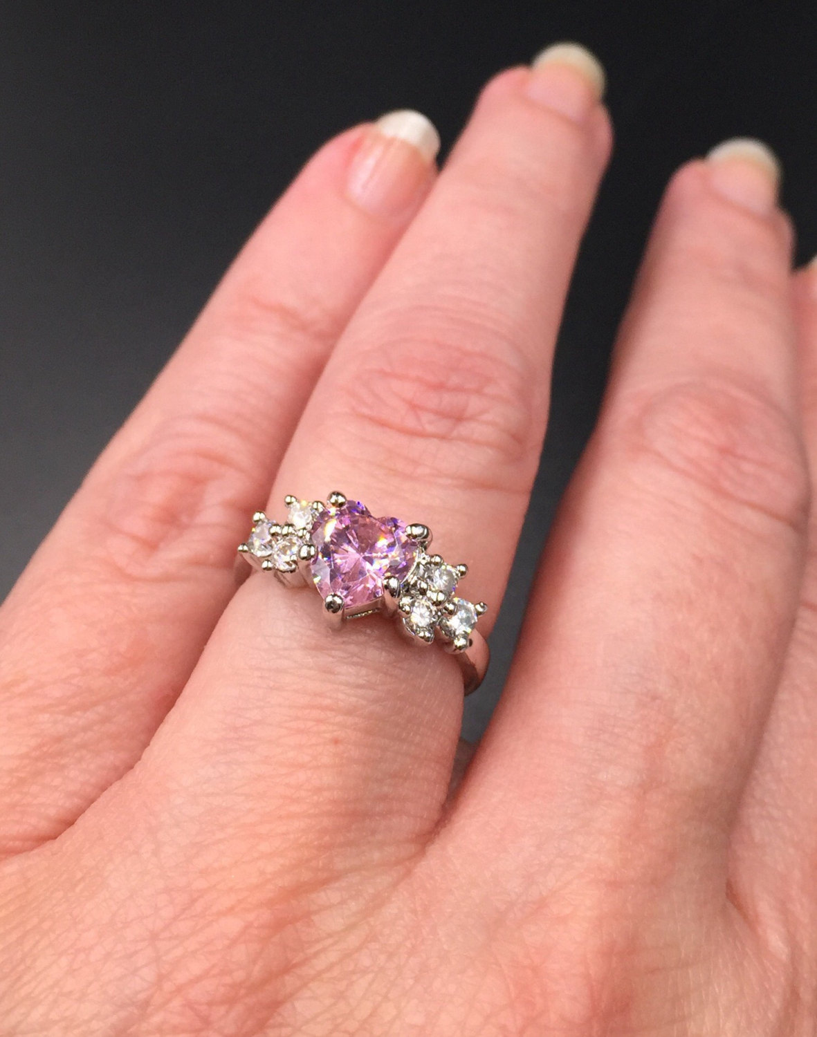 Pink Heart Fake Diamond CZ Engagement Ring - Vintage Cubic Zirconia ...