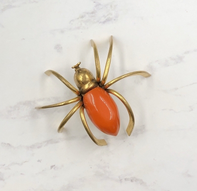 Art Deco Pumpkin Orange Bakelite Spider Brooch, Dimensional Spider ...