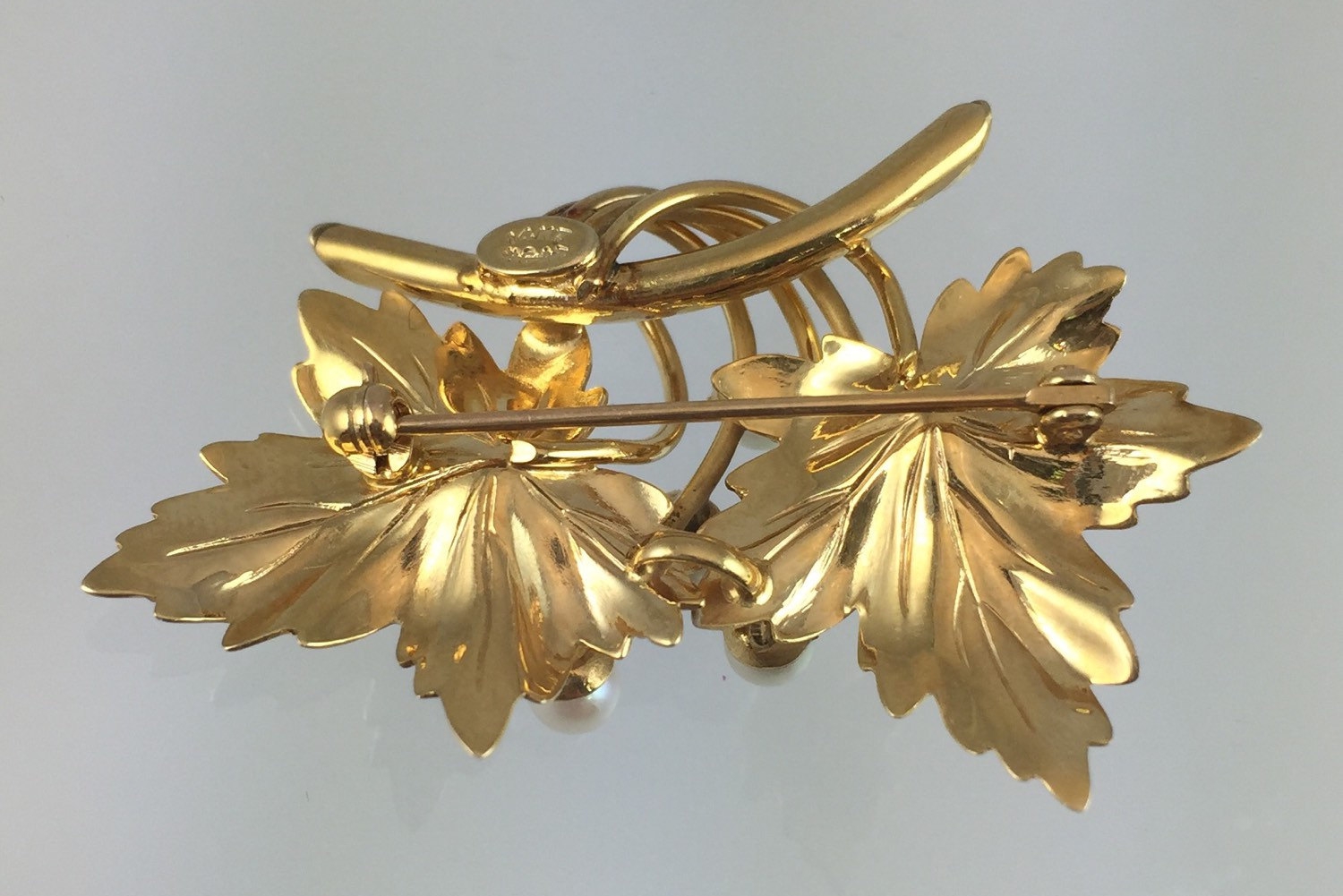 Carl Art 14k Pearl Leaf Spray Brooch - Vintage 1950s 14k Solid Gold