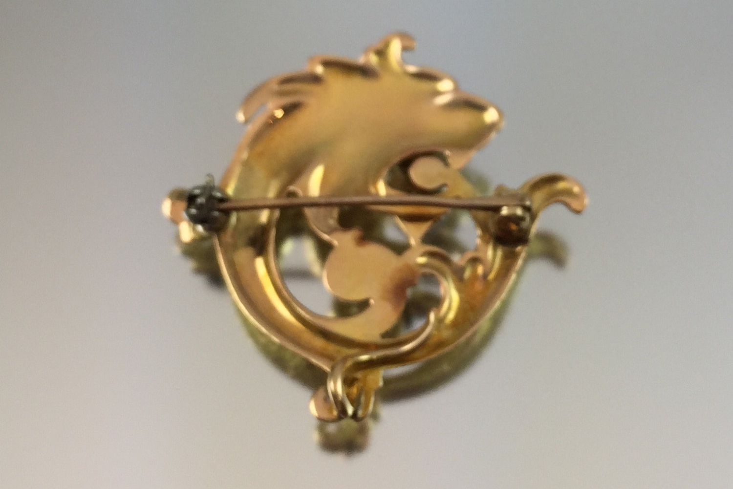 Victorian 14K Yellow Gold Merlion Lapel Watch Brooch Pin 1870