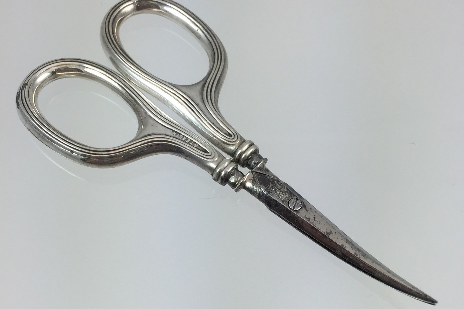 Art Deco Sterling Silver Handled Sewing Scissors 1920s J.E.B. Co.
