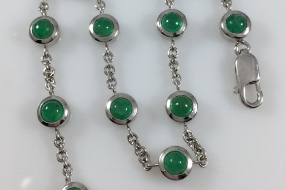 18K White Gold Natural Emerald Cabochon Bracelet - Vintage 3.25 Ctw 7.